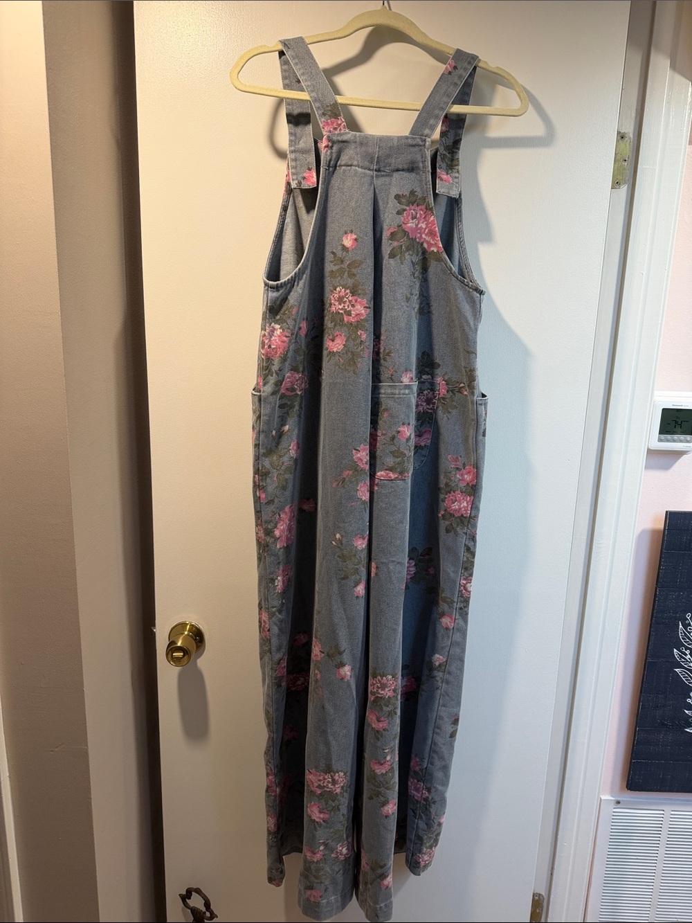 NWT BiBi Blue Denim Floral Overalls with Pink Roses - Picture 3 of 4